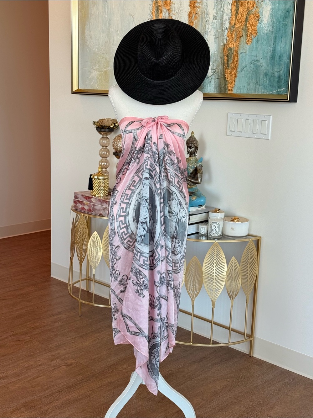 Pink Decorative Scarf - Classic Medallion Print and hat